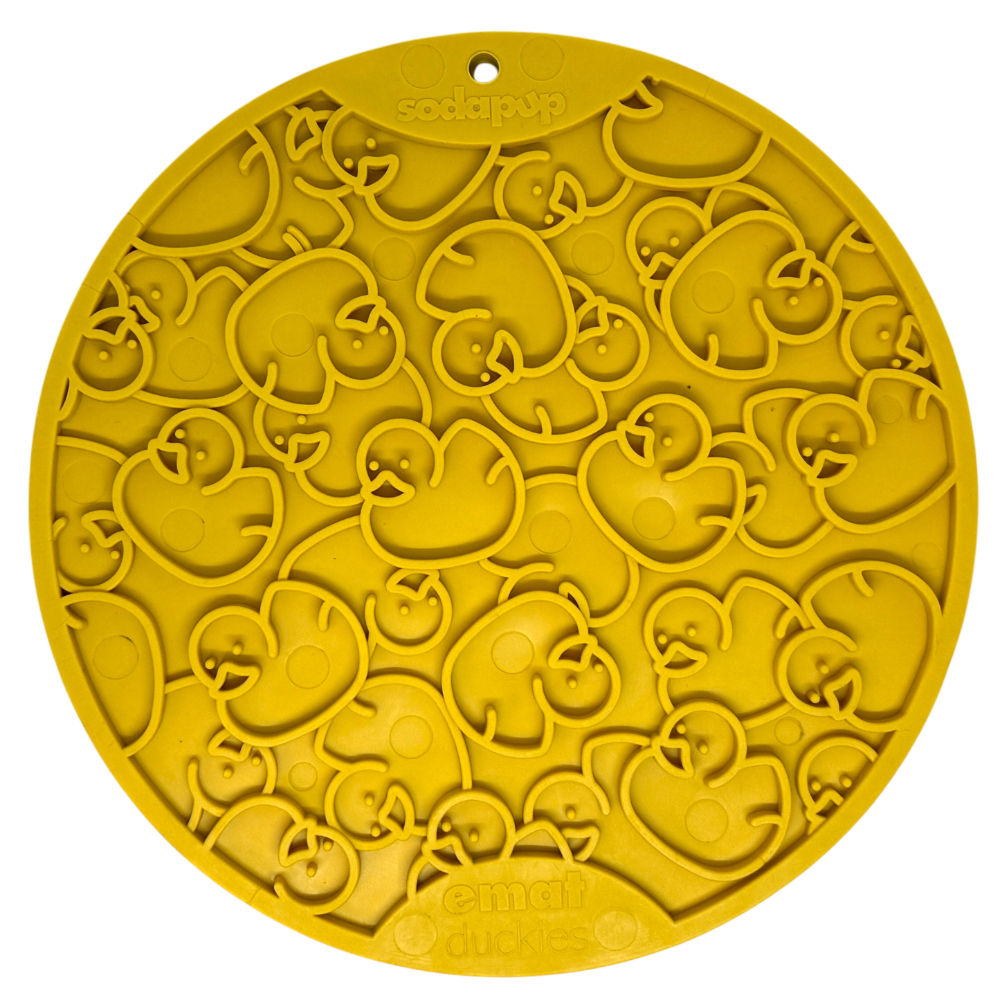 Rubber Duckies emat - Enrichment Lick Mat for Dogs and Cats - with Suction Cups | Bath Time Design | SodaPup USA Made Yellow Duckies E-Mat