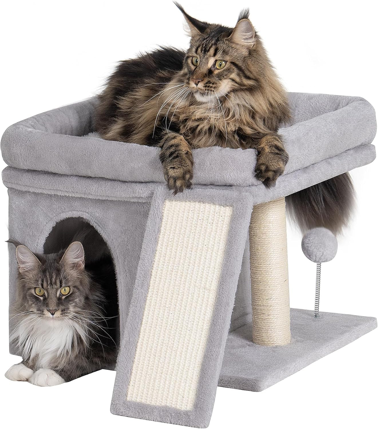 Cat Tree for Large Cats 24in Tower with Perch Condos Scratching Post L—14''Light Grey