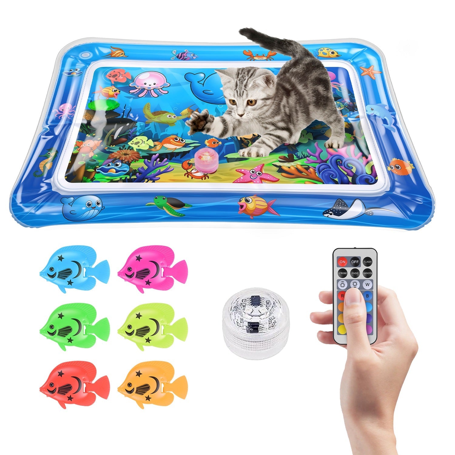 Cat Water Mat with Floating Fish & LED Lights