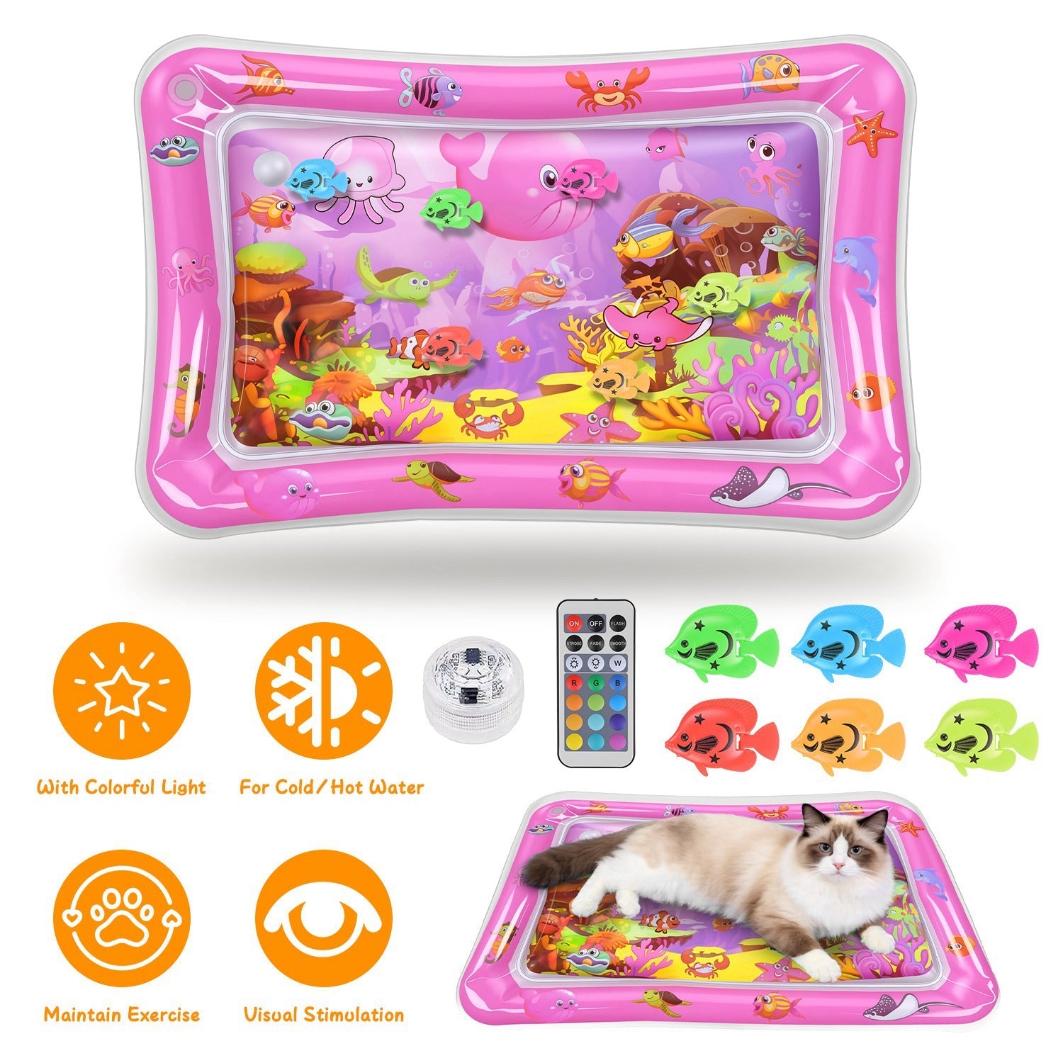 Cat Water Mat with Floating Fish & LED Lights