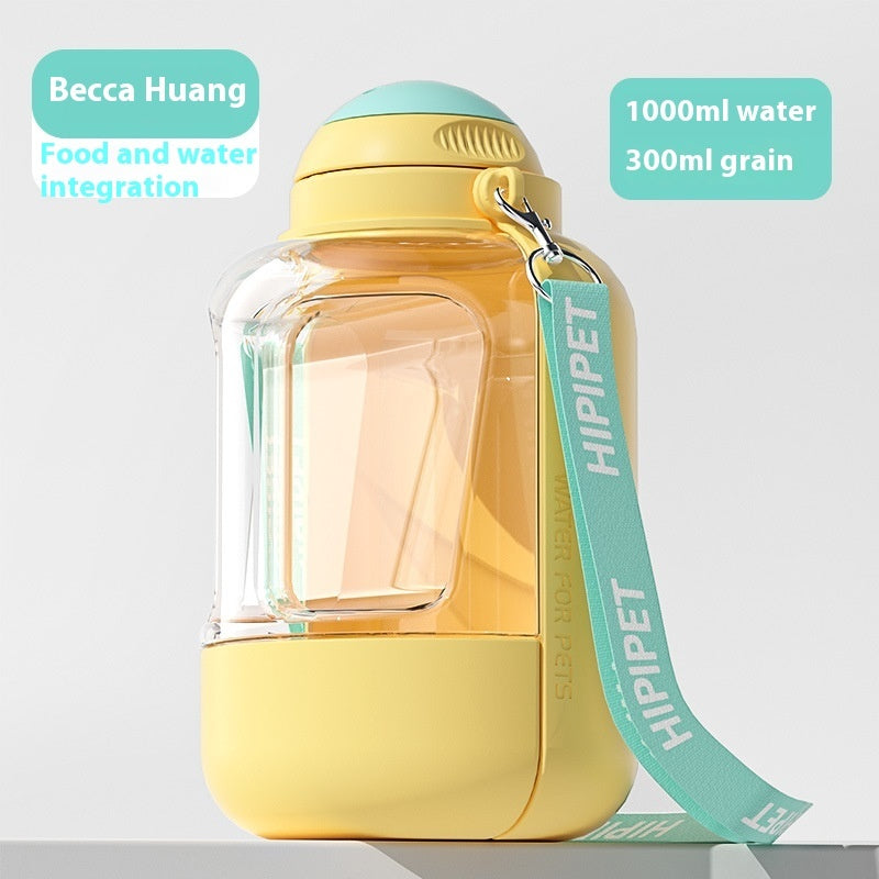 2 In 1 Dog Large Capacity Pets Out Drinking Pot Cat Water Dispenser Portable Water Cup Water And Food Integrated Bowl Pet Products Yellow 1000ml 300g