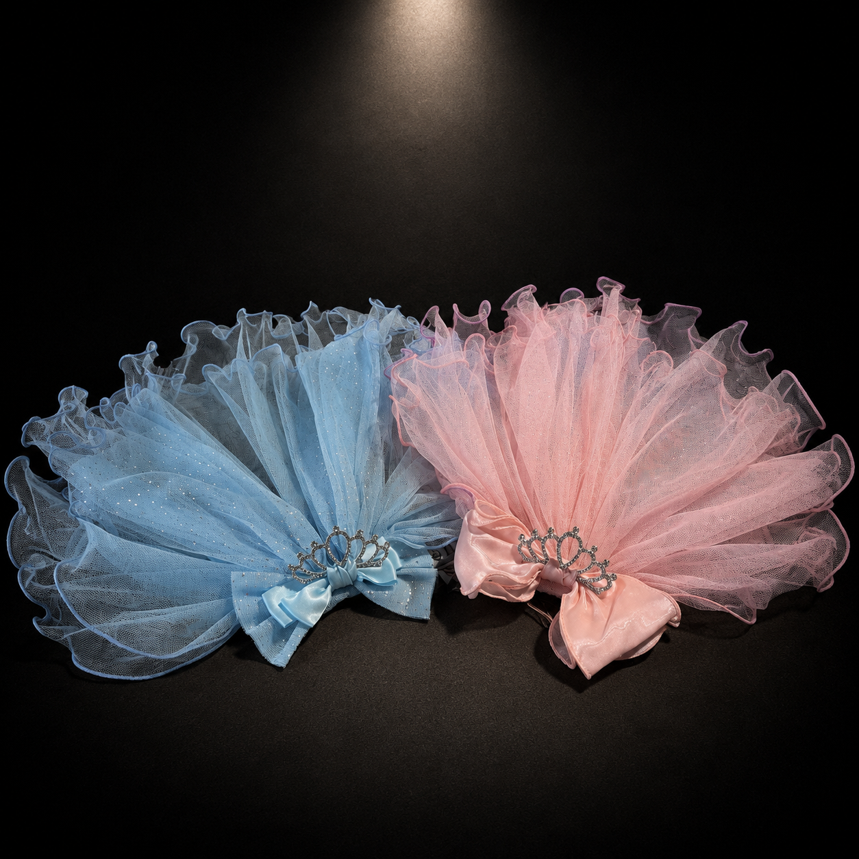 Pink Blue Tulle Tiara Pet Veil Headpiece