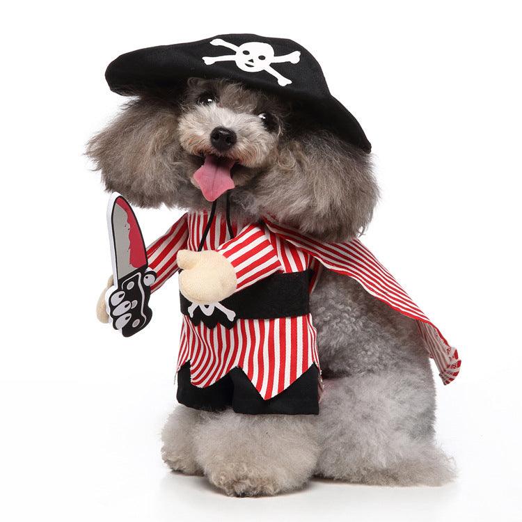 Funny Cosplay Pet Costume Set: Cute Cartoon Dog Outfit For Halloween And Christmas Dress-Up Pirate With A Knife