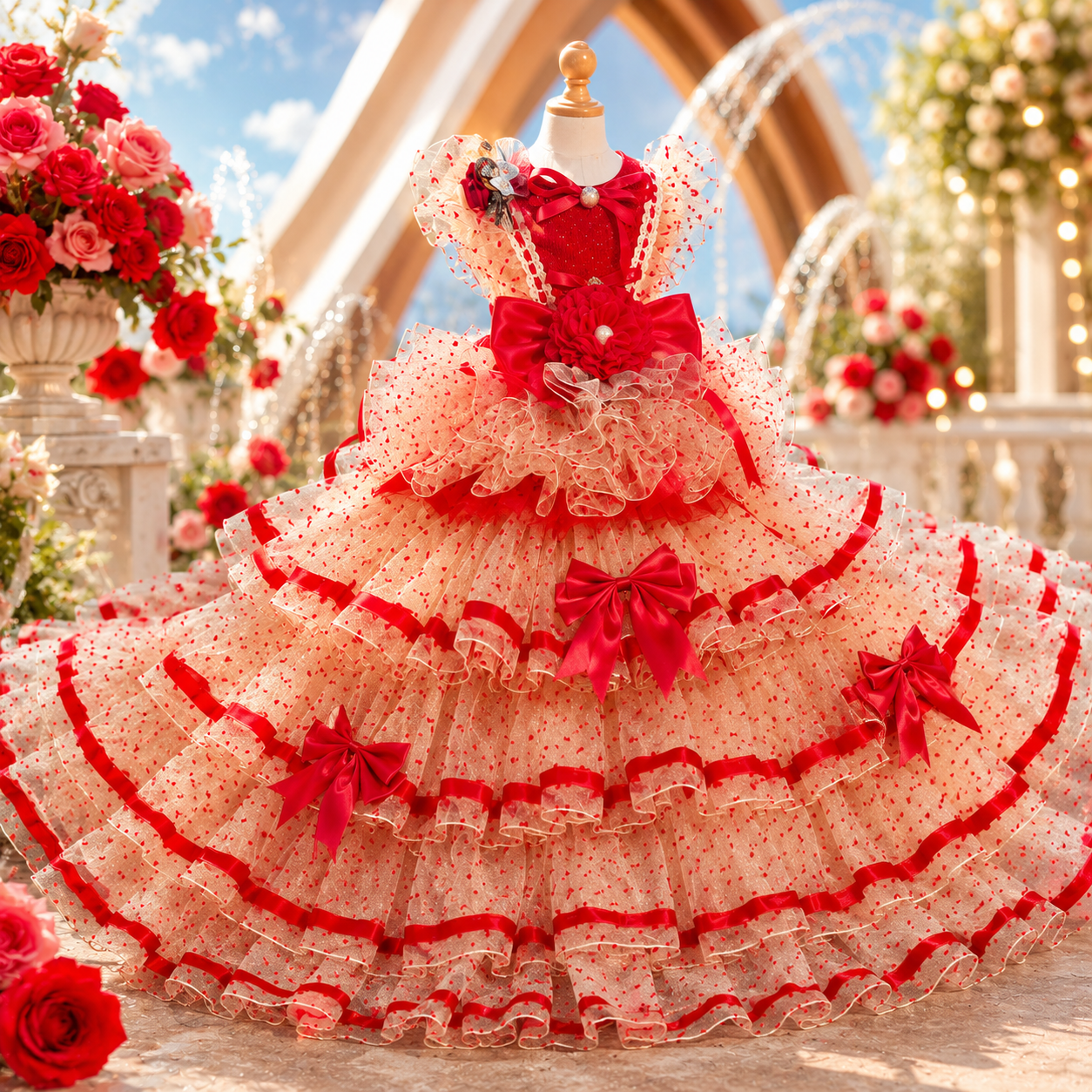 Luxury Red Ivory Pet Wedding Gown with Long Train gown with a train