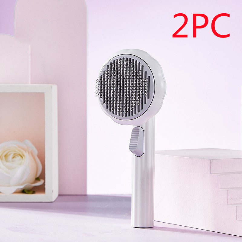 New Pet Cat Brush Hot Selling Hand-held Steel Wire Self-cleaning Comb Looper For Hair Removal White 2PC
