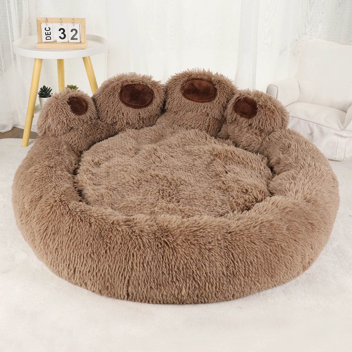 Big Paw Plush Pet Sofa Bed – Washable Dog & Cat Bed with Calming Raised Edges (Small to XL) Brown