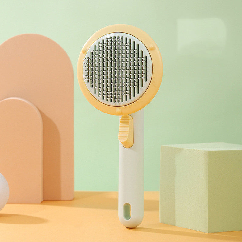 New Pet Cat Brush Hot Selling Hand-held Steel Wire Self-cleaning Comb Looper For Hair Removal UFO yellow green