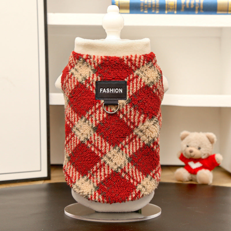 Polar Fleece Dog Vest – Checkered Pattern | XS–8XL | Red, Blue & Red Plum Red