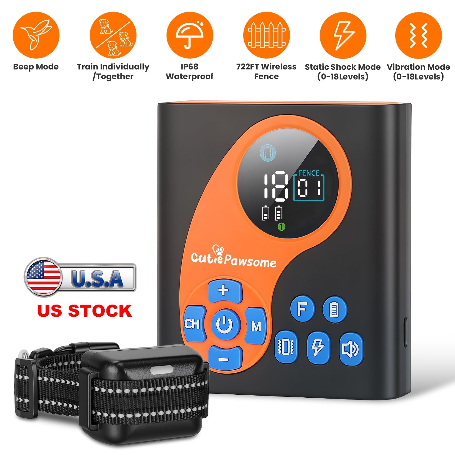 Wireless Dog Fence System with Training Collar - 722FT Range