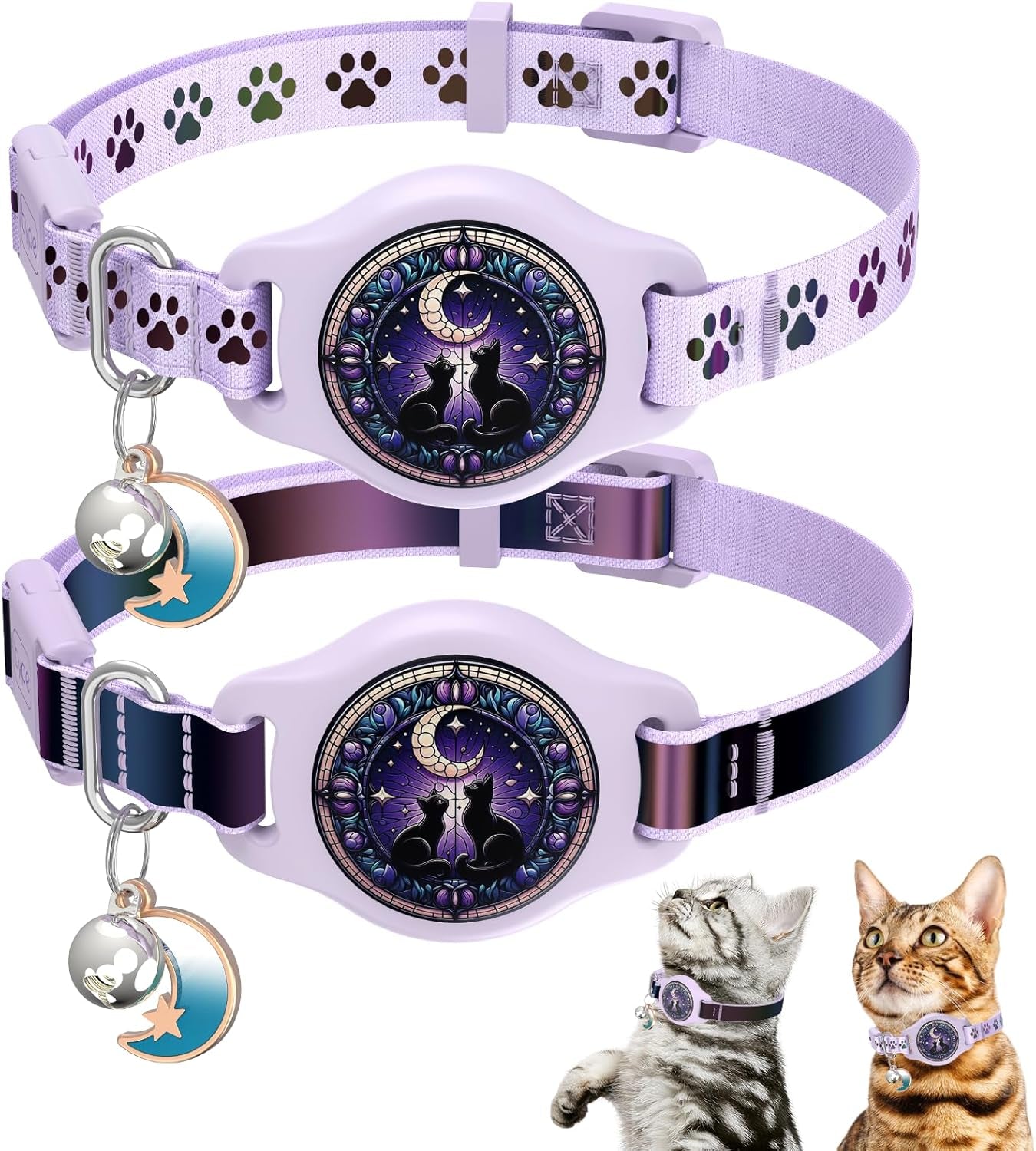 2-Pack AirTag Cat Collars with Breakaway Buckle, Reflective & Waterproof Purple