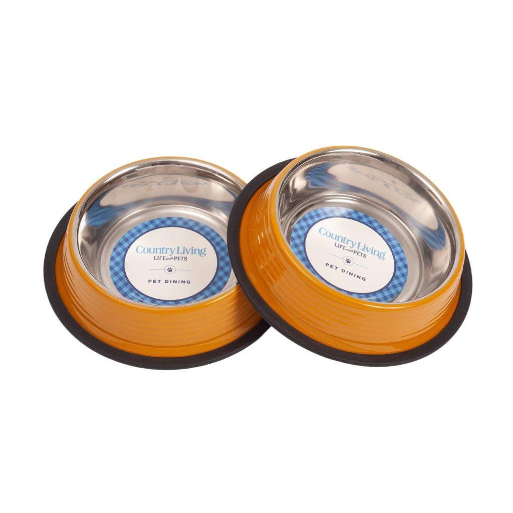 Country Living Set of 2 Ribbed Non-Slip Pet Bowls – Golden Yellow 64 oz