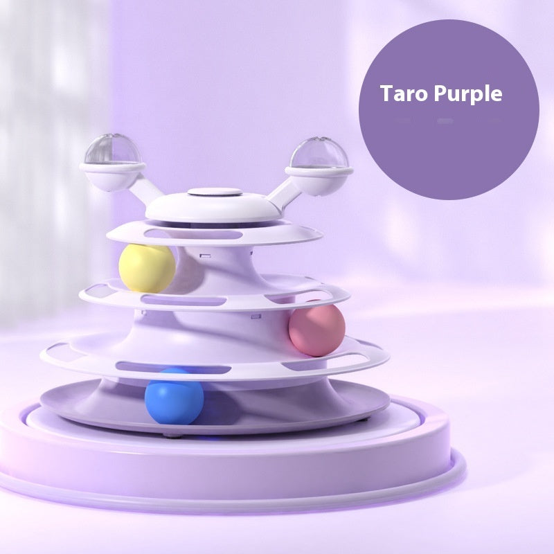 4 Levels Cat Toy Tower Turntable Roller Balls Toys Interactive Intelligence Pets Toys Training Track Puzzle Funny Games Accessories Pet Products Taro Purple OPP Bag Packaging