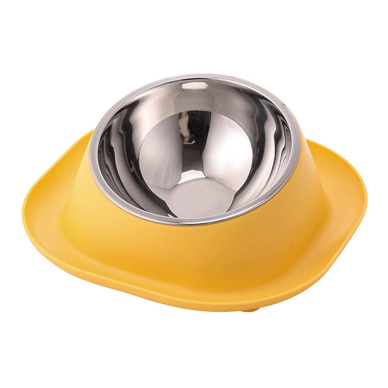 Anti-ant Cat Bowl Stainless Steel Oblique Mouth Anti-leakage Cat Food Holder Anti-tumble Pet Supplies Yellow Stainless steel bowl