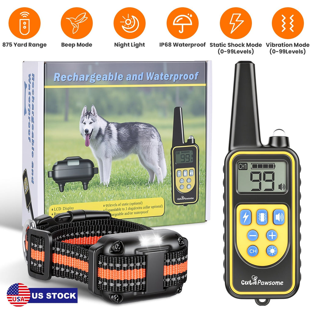 Rechargeable Dog Training Collar with Remote – 875 Yard Range