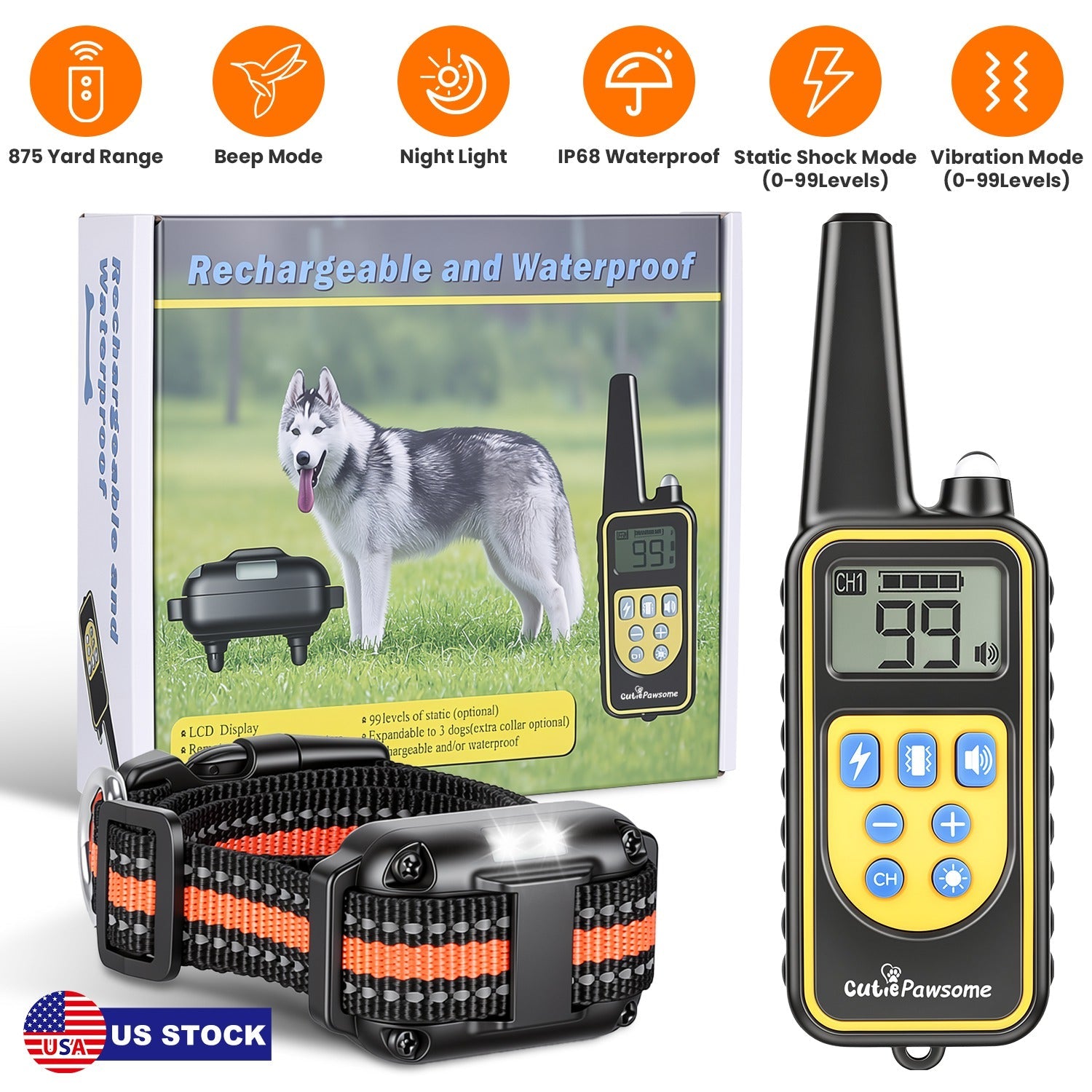 Rechargeable Dog Training Collar with Remote – 875 Yard Range