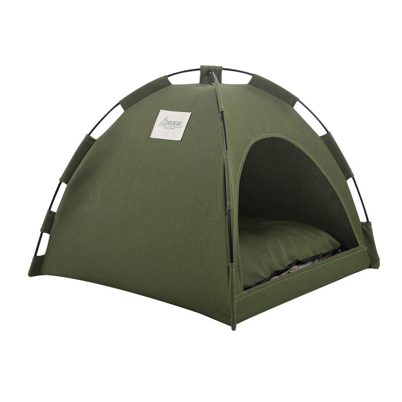 Cat Tent Cooling Mat Dog House Pet Sofa Camping Dog Bed With Cushion For Dog Kennel Indoor Cat Nest Cat Bed Pets Products Military Green