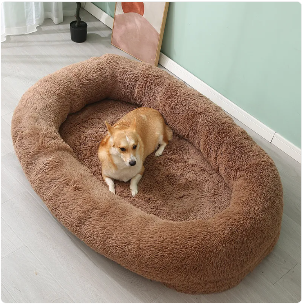 Plush Winter Pet Bed - Warm, Large, Removable & Washable Khaki 180x105x32CM