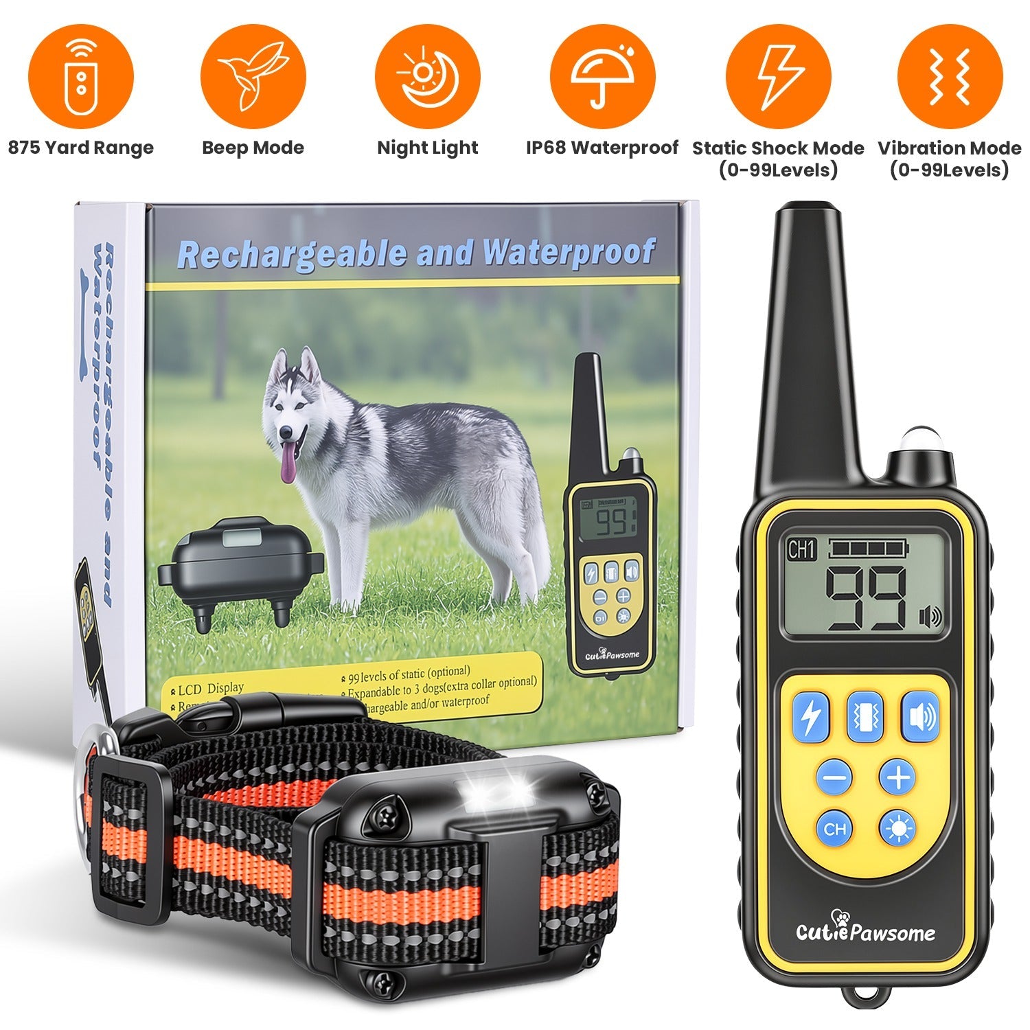 Rechargeable Dog Training Collar with Remote – 875 Yard Range