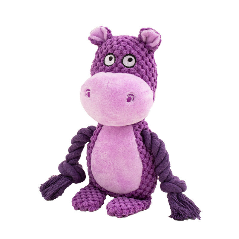 Pet Plush Sound Cotton Rope Toys Interactive Tug Of War Training Item Creative Dog Toy Pet Training Dog Supplies Hippo