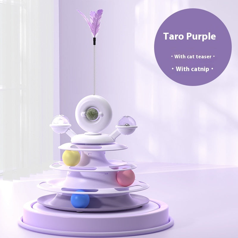 4 Levels Cat Toy Tower Turntable Roller Balls Toys Interactive Intelligence Pets Toys Training Track Puzzle Funny Games Accessories Pet Products Taro Purple Cat Teaser