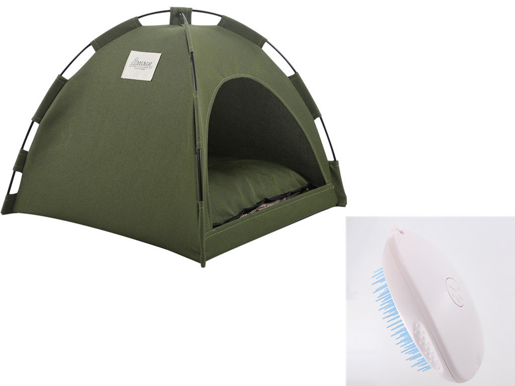 Cat Tent Cooling Mat Dog House Pet Sofa Camping Dog Bed With Cushion For Dog Kennel Indoor Cat Nest Cat Bed Pets Products Military Green set