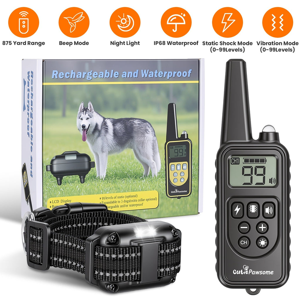 Rechargeable Dog Training Collar with Remote – 875 Yard Range