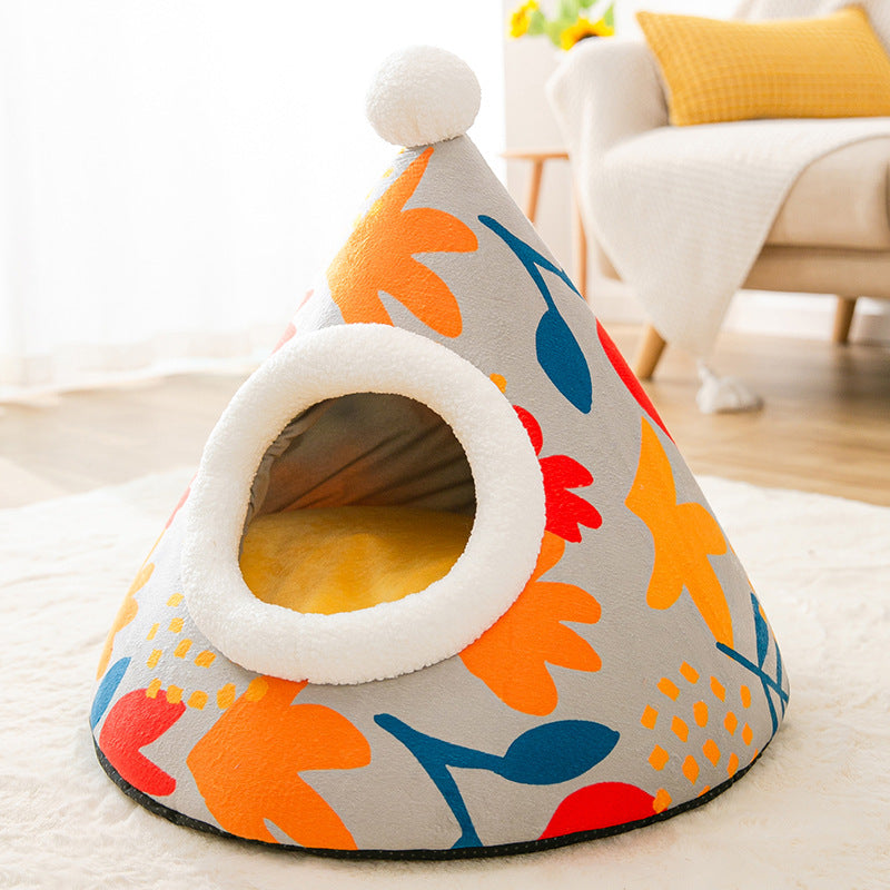 Triangle Yurt House Cat Litter For Cats Enclosed Pet Litter Full of flowers