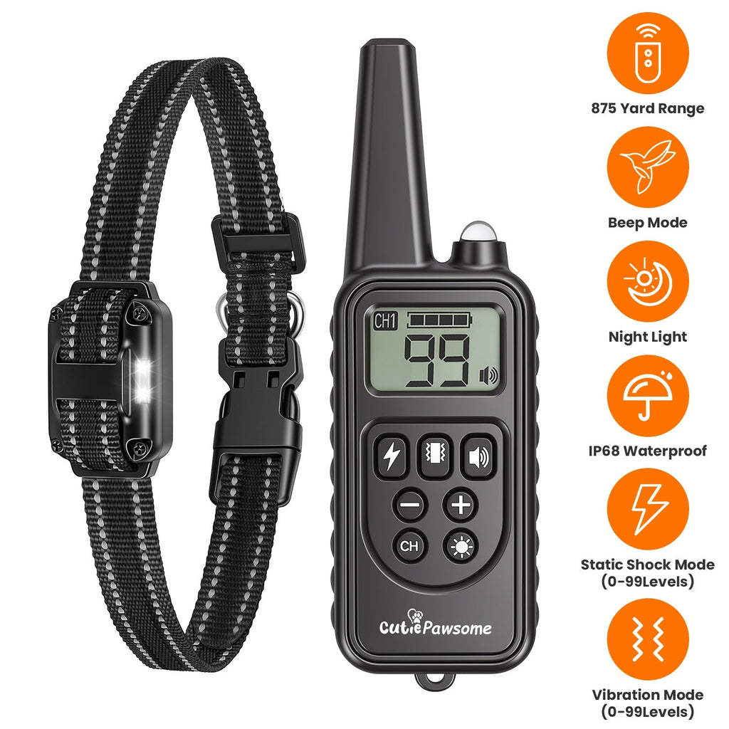 Rechargeable Dog Training Collar with Remote – 875 Yard Range