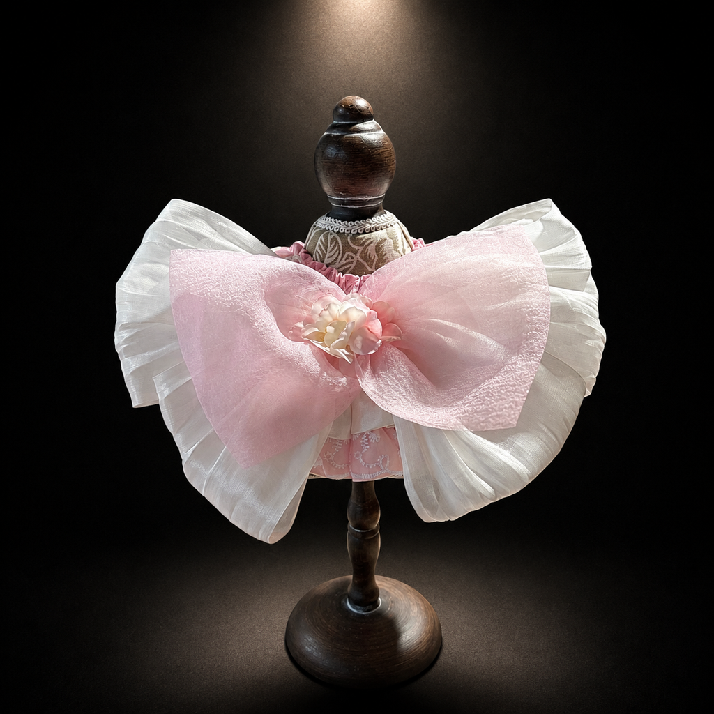 Pink White Floral Satin Lace Pet Bib Collar