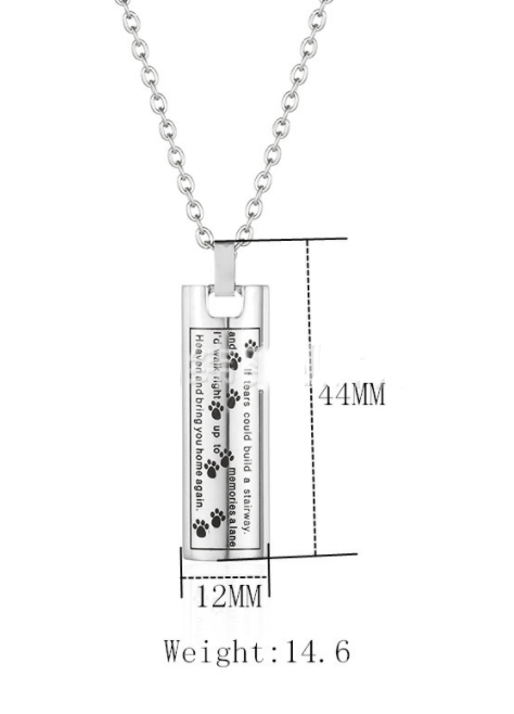 Commemorating Relatives Pet Bones Cylindrical Lettering Urn Necklace Openable Silver