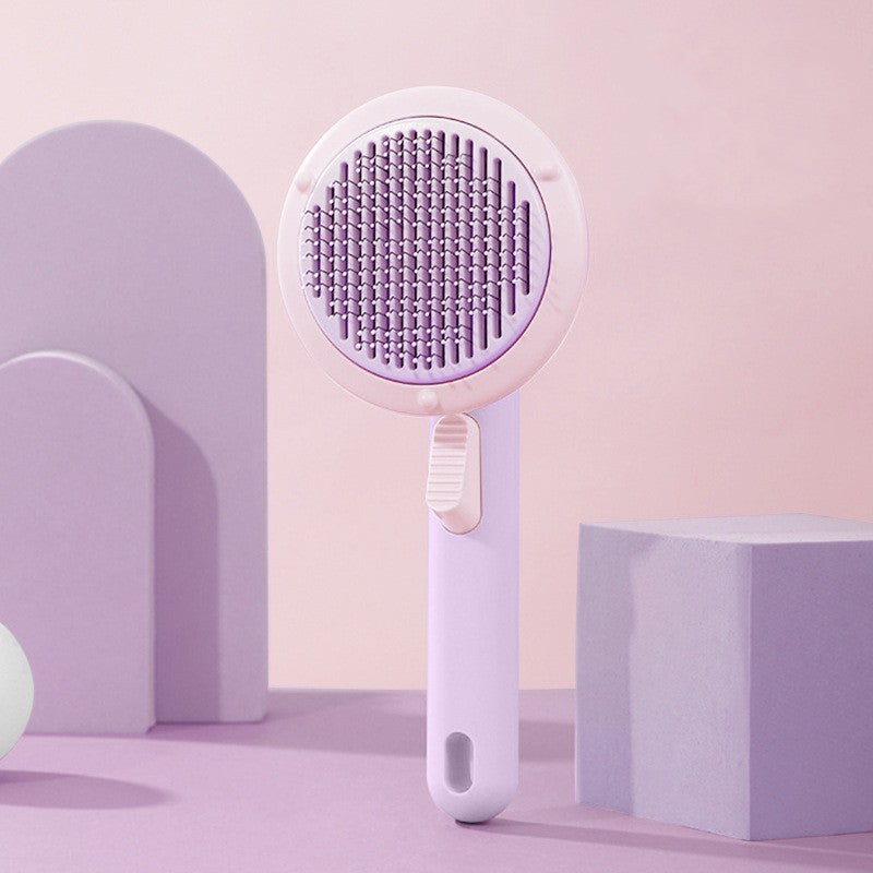 New Pet Cat Brush Hot Selling Hand-held Steel Wire Self-cleaning Comb Looper For Hair Removal UFO pink purple