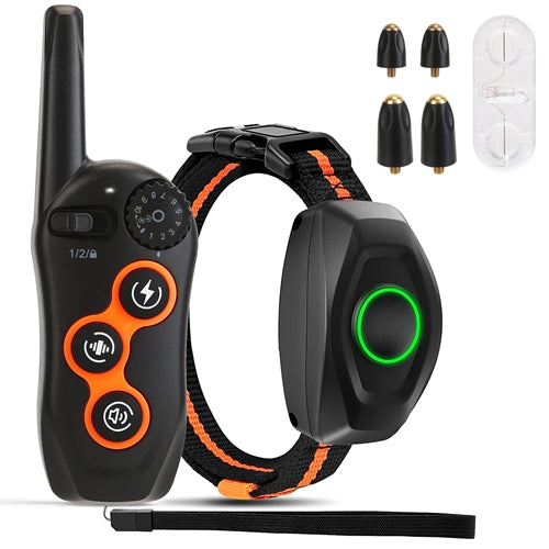 3280FT Dog Training Collar IP67 Waterproof Pet Beep Vibration Electric Shock Collar 3 Channels Rechargeable Transmitter Receiver Trainer with Flashlig