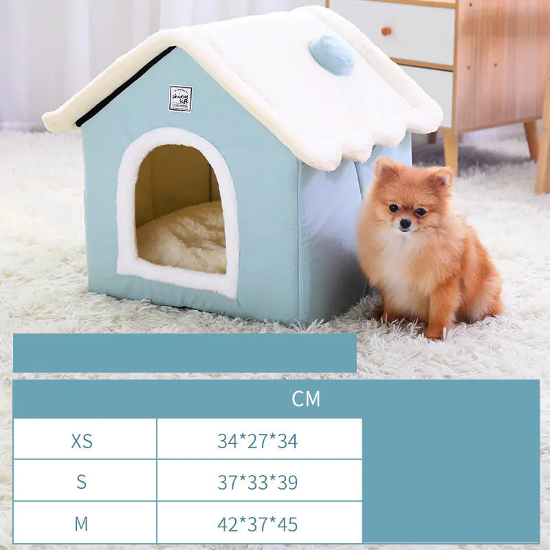 Warm Closed Dog Kennel House for Pets Gray Stars L