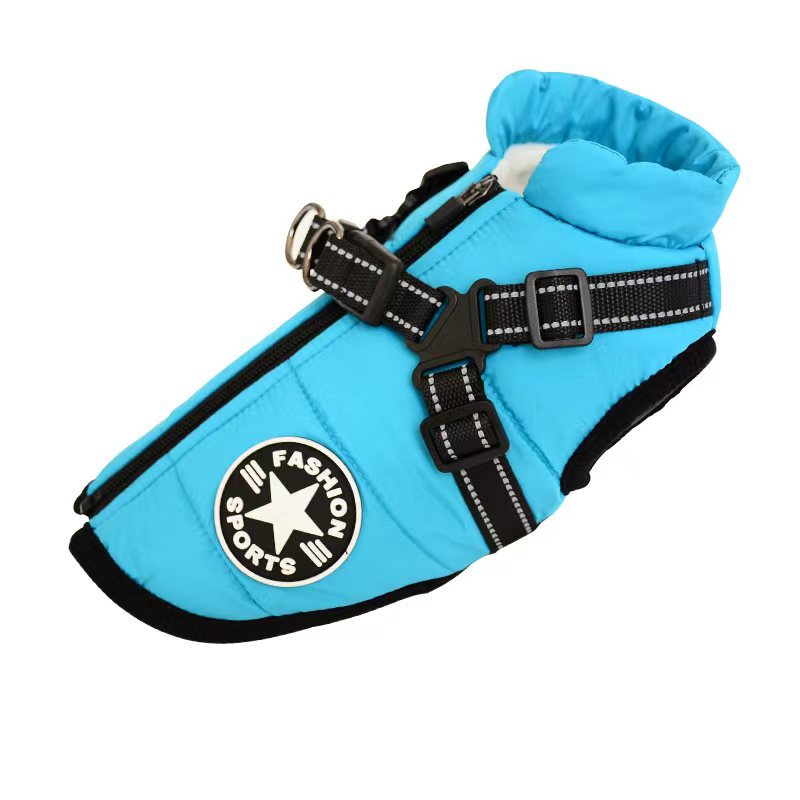Waterproof Dog Clothes Winter Dog Coat With Harness Warm Pet Clothing Big Dog Jacket Chihuahua Labrador Coat Costume Baby blue