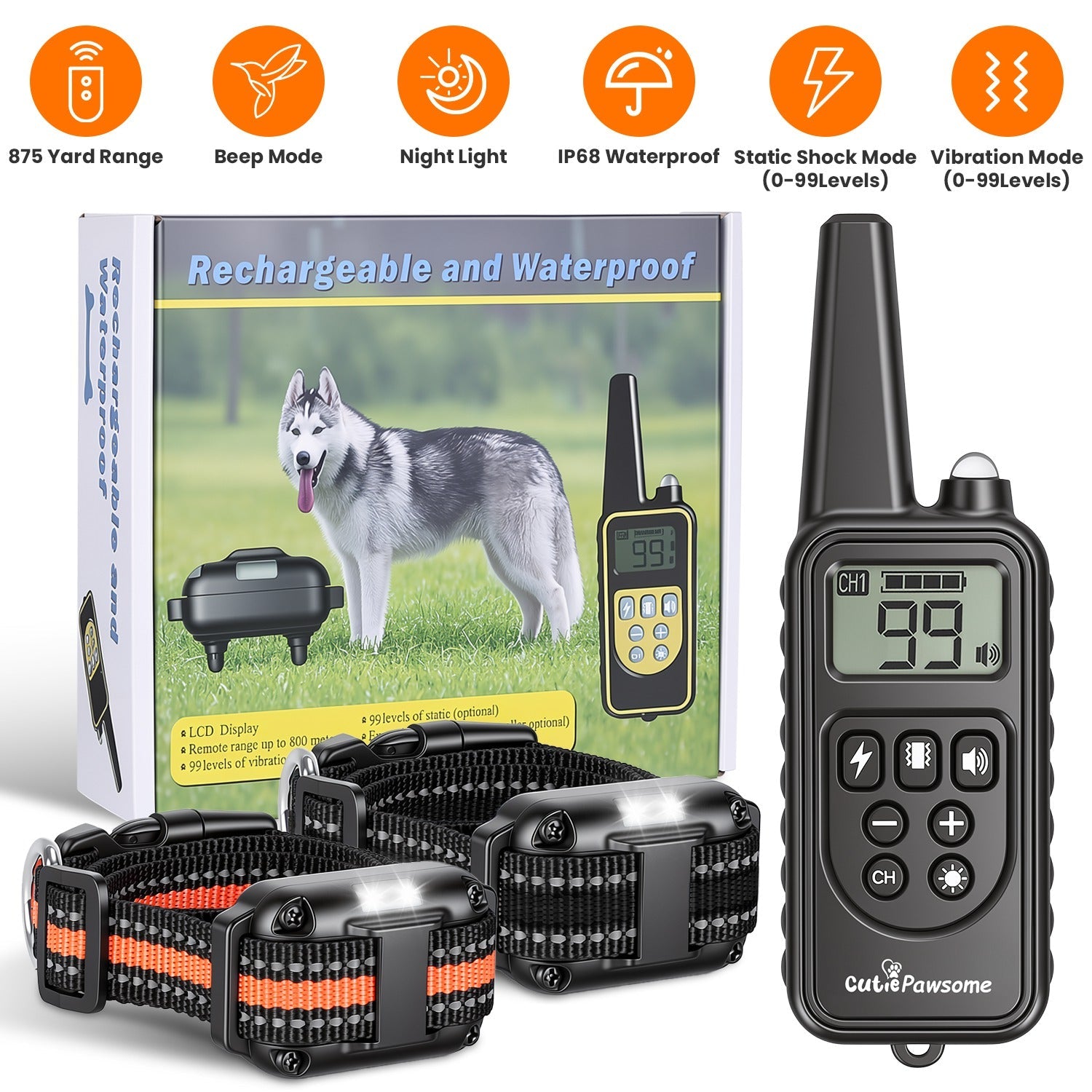 Rechargeable Dog Training Collar with Remote – 875 Yard Range