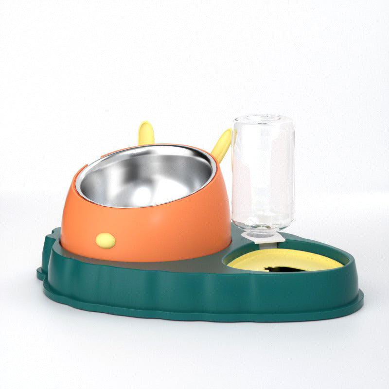 Double Bowl Stainless Steel Carrots Antiskid Pet Feeding Tool Tilt Design Carrot Appearance Dog Bowl For Indoor Pets Products Dark Green Orange