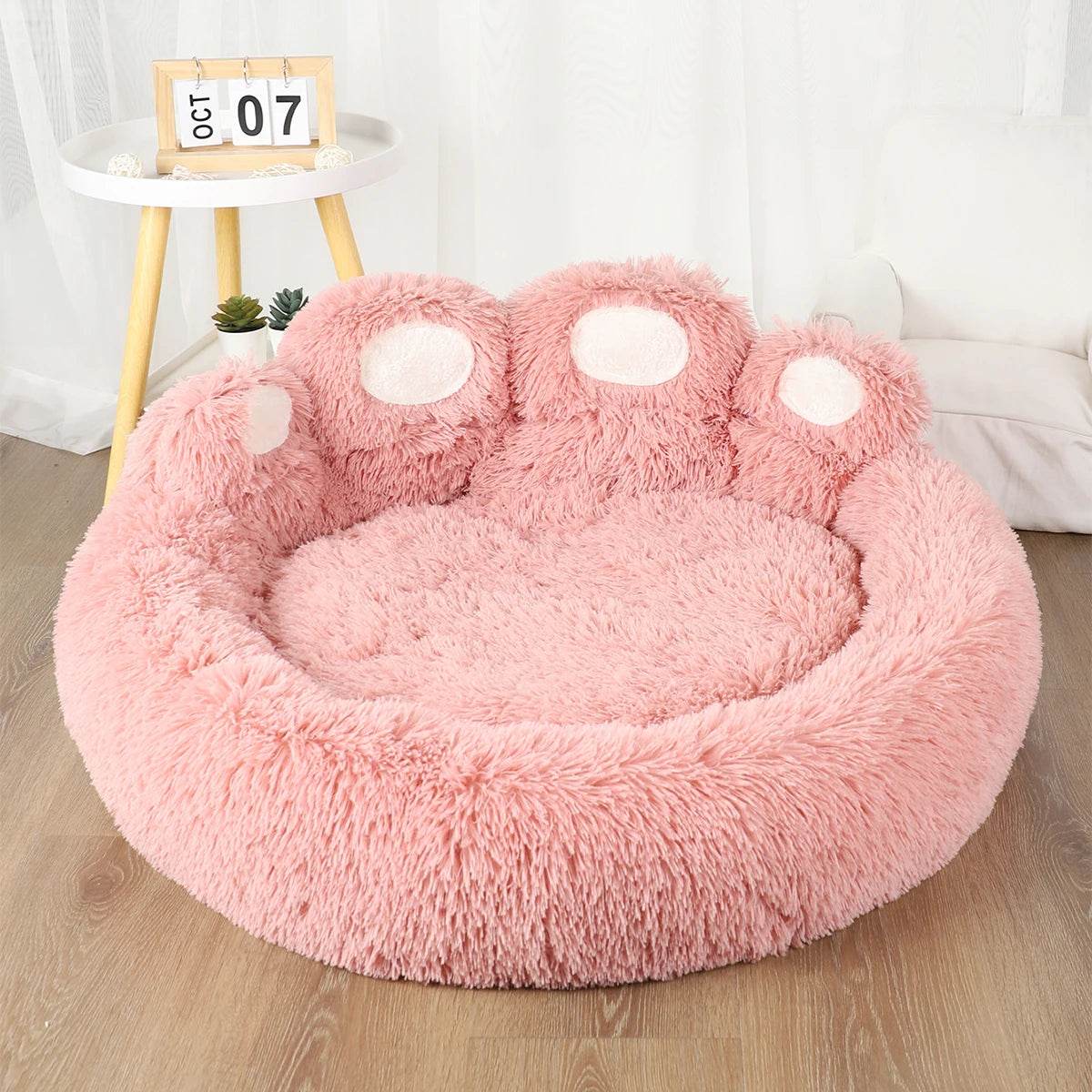 Big Paw Plush Pet Sofa Bed – Washable Dog & Cat Bed with Calming Raised Edges (Small to XL) Pink