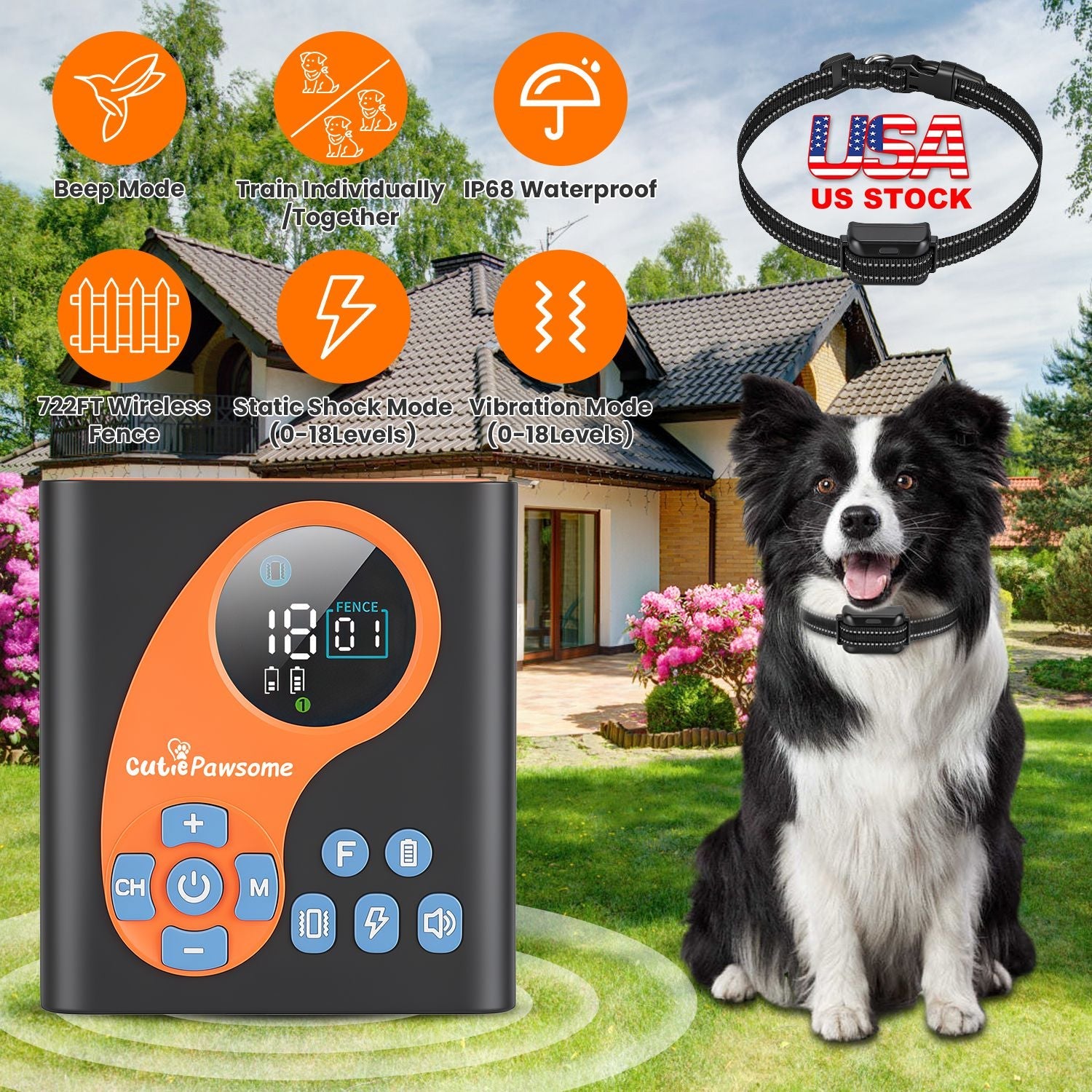 Wireless Dog Fence System with Training Collar - 722FT Range