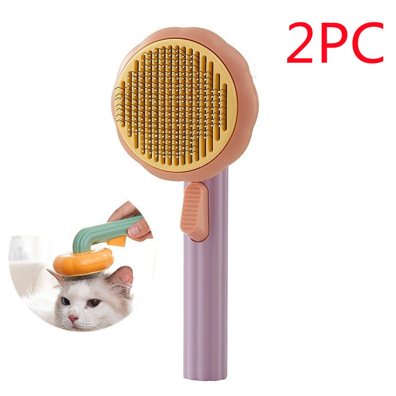 New Pet Cat Brush Hot Selling Hand-held Steel Wire Self-cleaning Comb Looper For Hair Removal Purple Orange 2PC