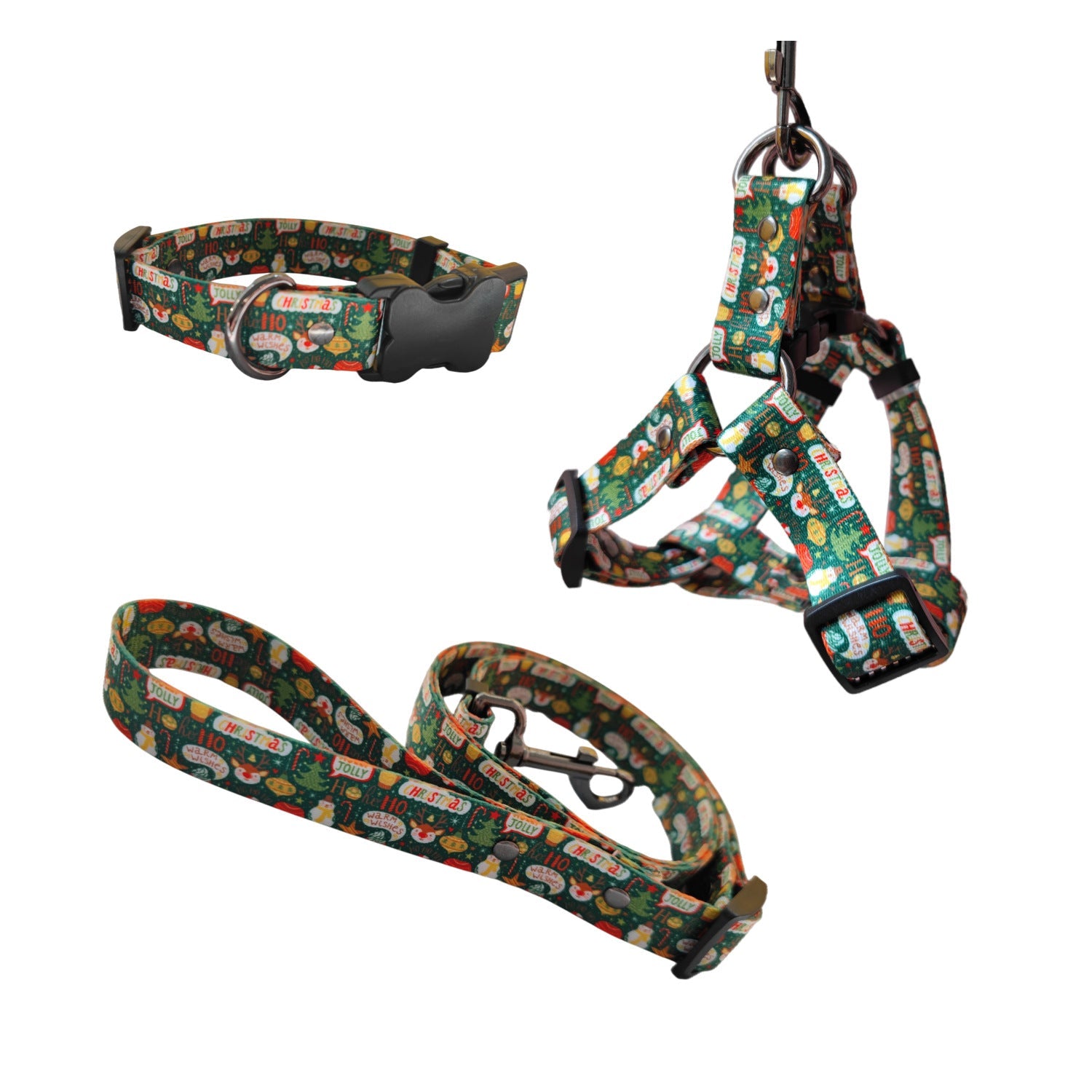 Christmas Dog Harness & Leash Set – Festive Print | Red & Green | S–XL Green 1 Style