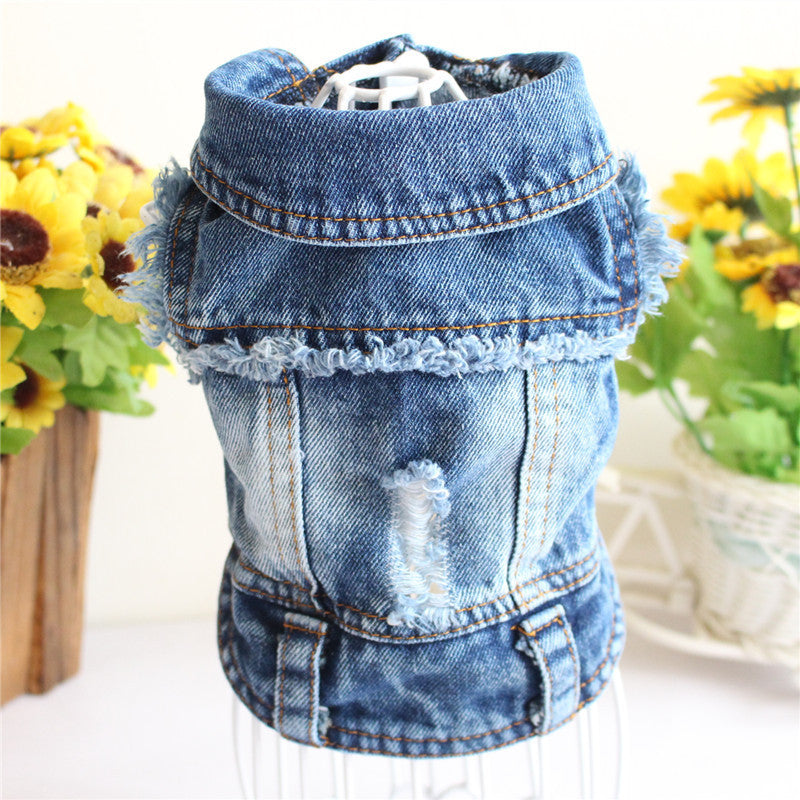 Pet Dog Cat Blue Denim Jeans Jacket Coat Vest edge