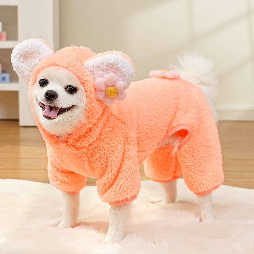 Pet Dog And Cat Clothing And Accessories Autumnwinter Fleece-lined Four-legged Dog Outfits Orange Pink