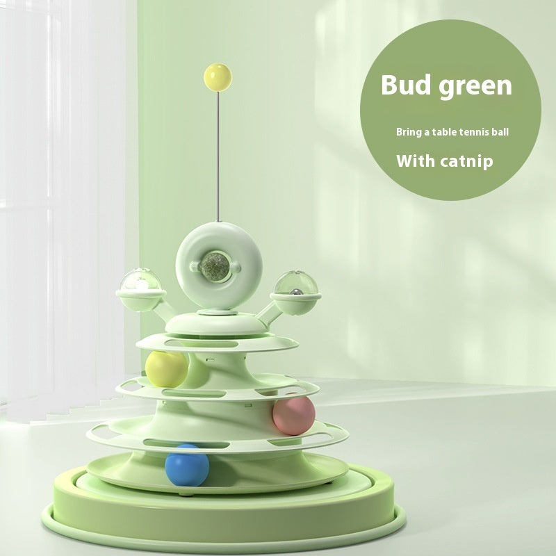 4 Levels Cat Toy Tower Turntable Roller Balls Toys Interactive Intelligence Pets Toys Training Track Puzzle Funny Games Accessories Pet Products Budding Green Table Tennis