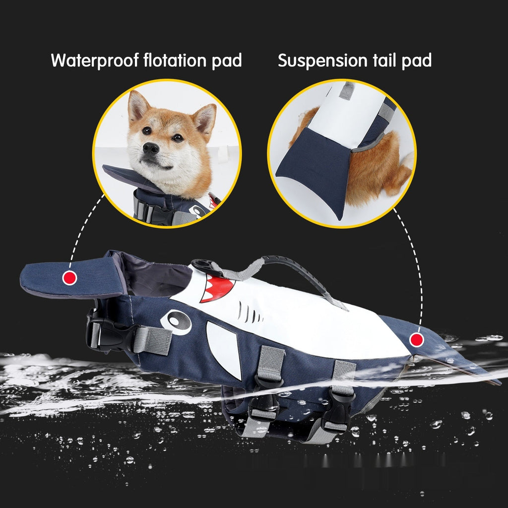 Shark Design Dog Life Jacket – PU Swimming Vest | S–XL