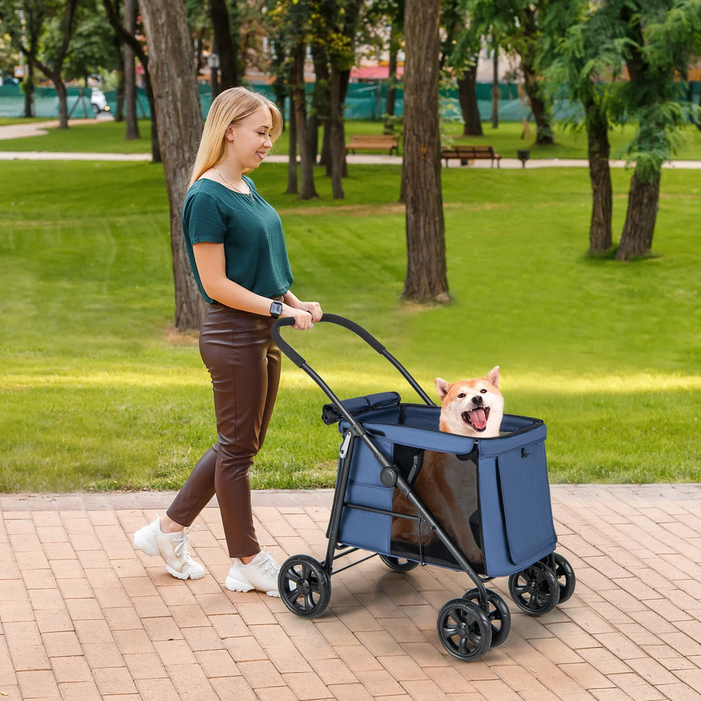 Folding Pet Stroller for Small and Medium Pets with Breathable Mesh andx One-Button Foldable