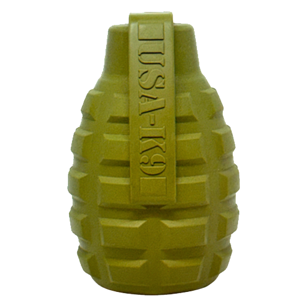 USA-K9 Grenade Shaped eDispenser Durable Dog Chew Toy & Treat Dispenser - Army Green LARGE ARMY GREEN