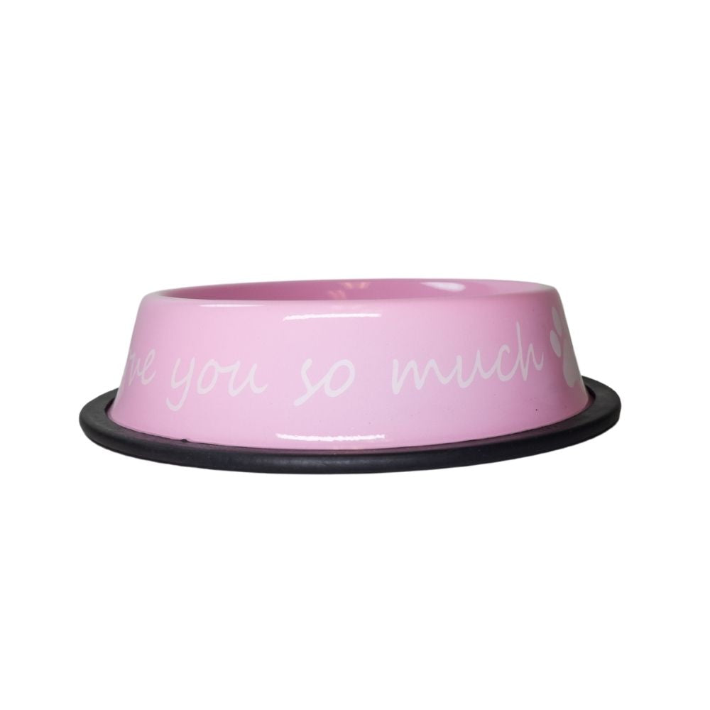 I LOVE YOU SO MUCH Modern Stainless Steel Dog Bowl – 24oz Pink