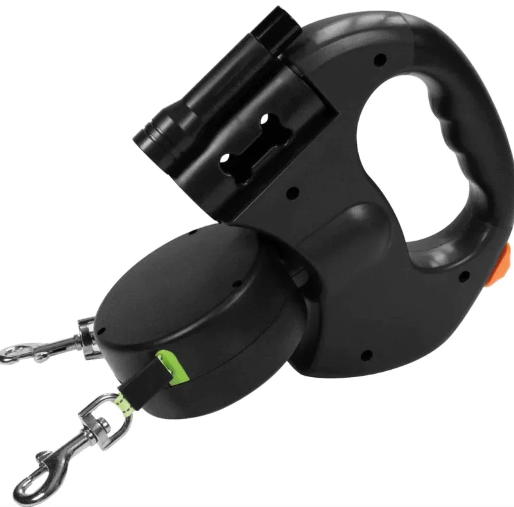 Dual Retractable Tangle-Free Dog Leash Black