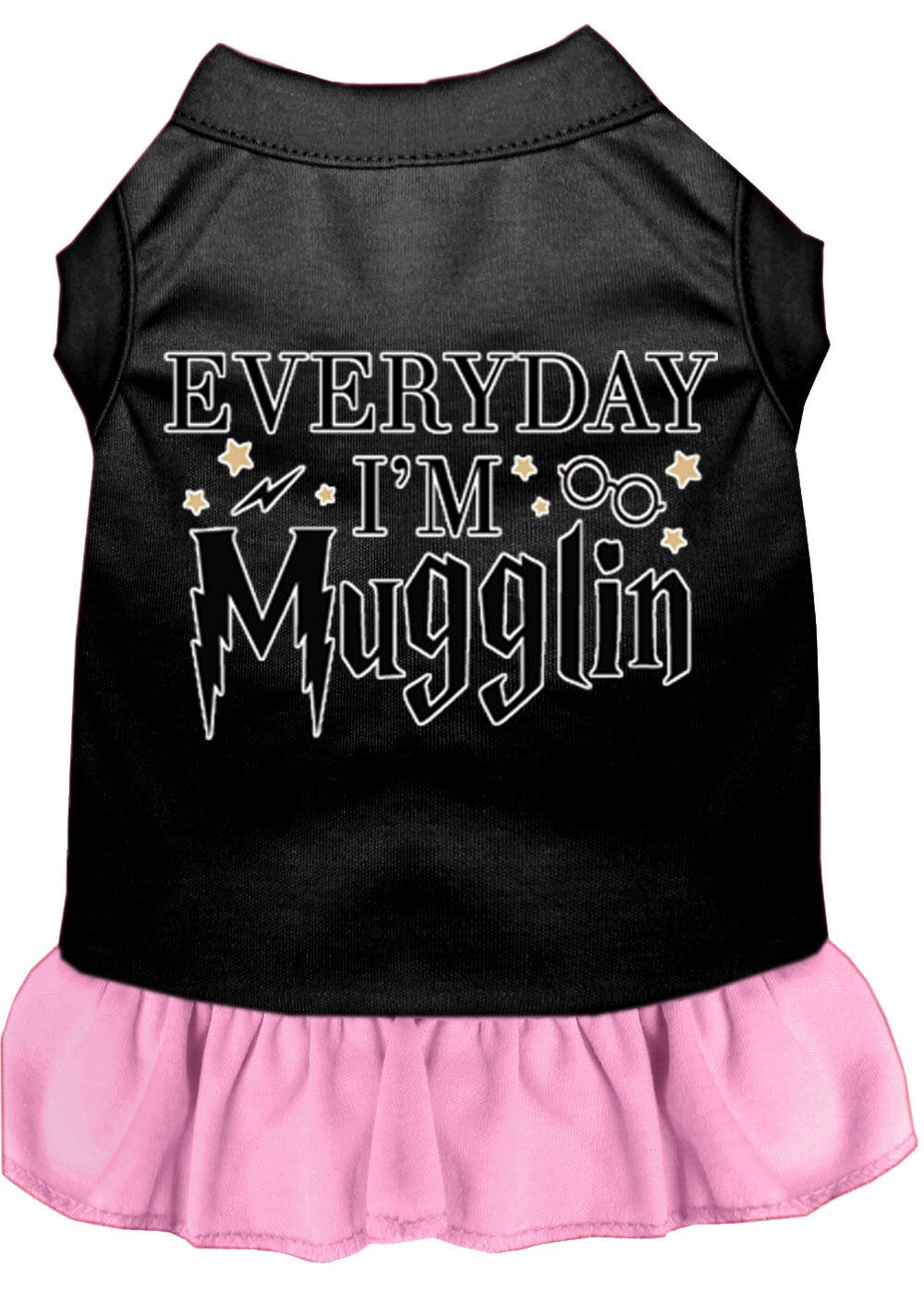 Pet Dress "Everyday I'm Mugglin" Black W Light Pink
