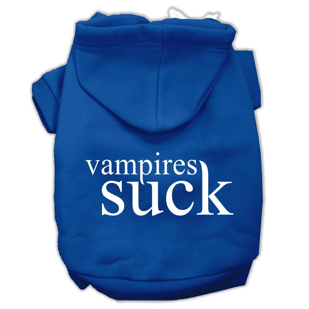 Halloween Pet Hoodie Screen Printed, "Vampires Suck" Blue